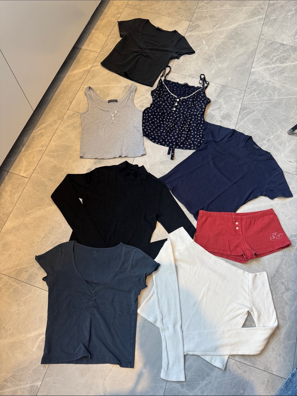Brandy Melville Assorted Girls' Tops and Shorts - Black, Navy, Gray, White, Red